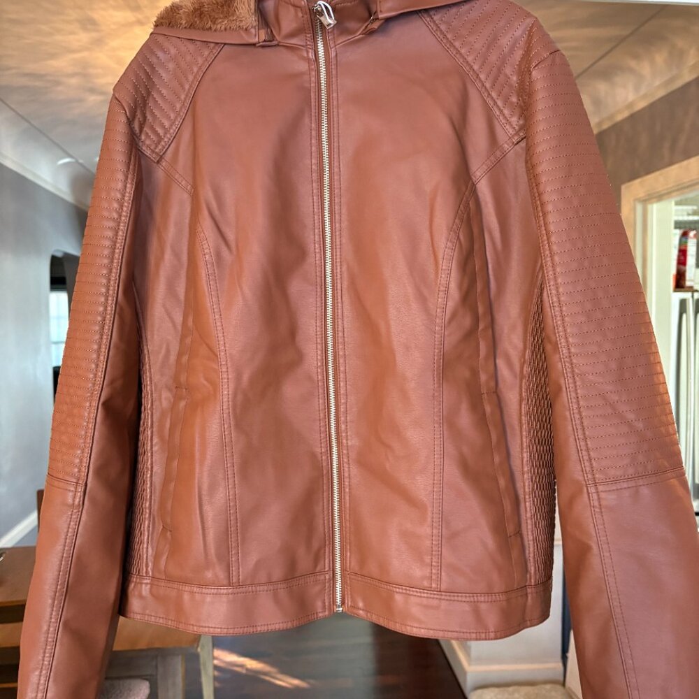 NWT Rene Leather Faux Leather Camel Moto Jacket in XXL.
